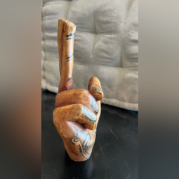 Solid wood tattooed hand 10”  fingers crossed - Picture 5 of 7
